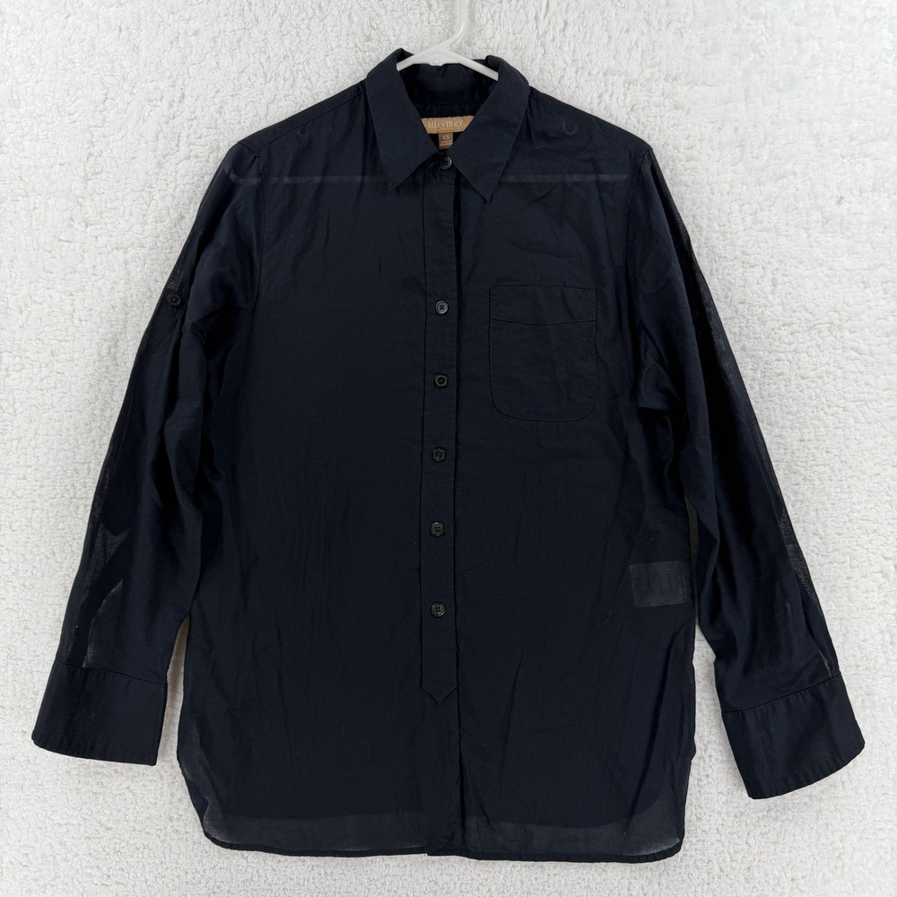 Ellen Tracy Button Up Shirt Womens XS Black Collared Long Sleeve Lightweight Top